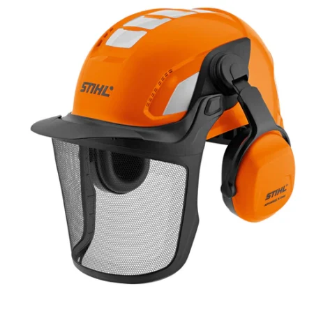 STIHL ADVANCE X-VENT Schutzhelm – Robuster Helm mit Gitter-Schutzvisier für Forstarbeiten